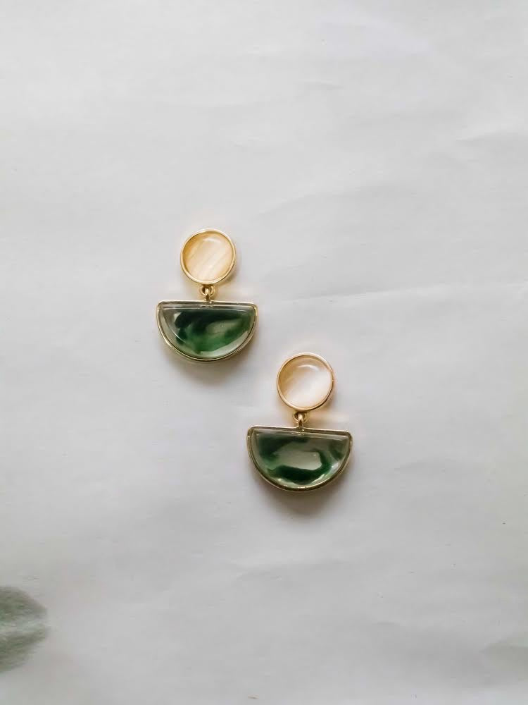 Resin green opal drop earrings