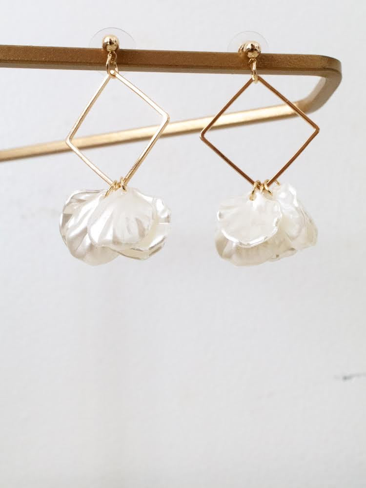 Resin white petal drop earrings